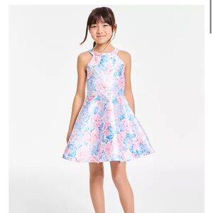 Floral Pink and Blue Kids Dress